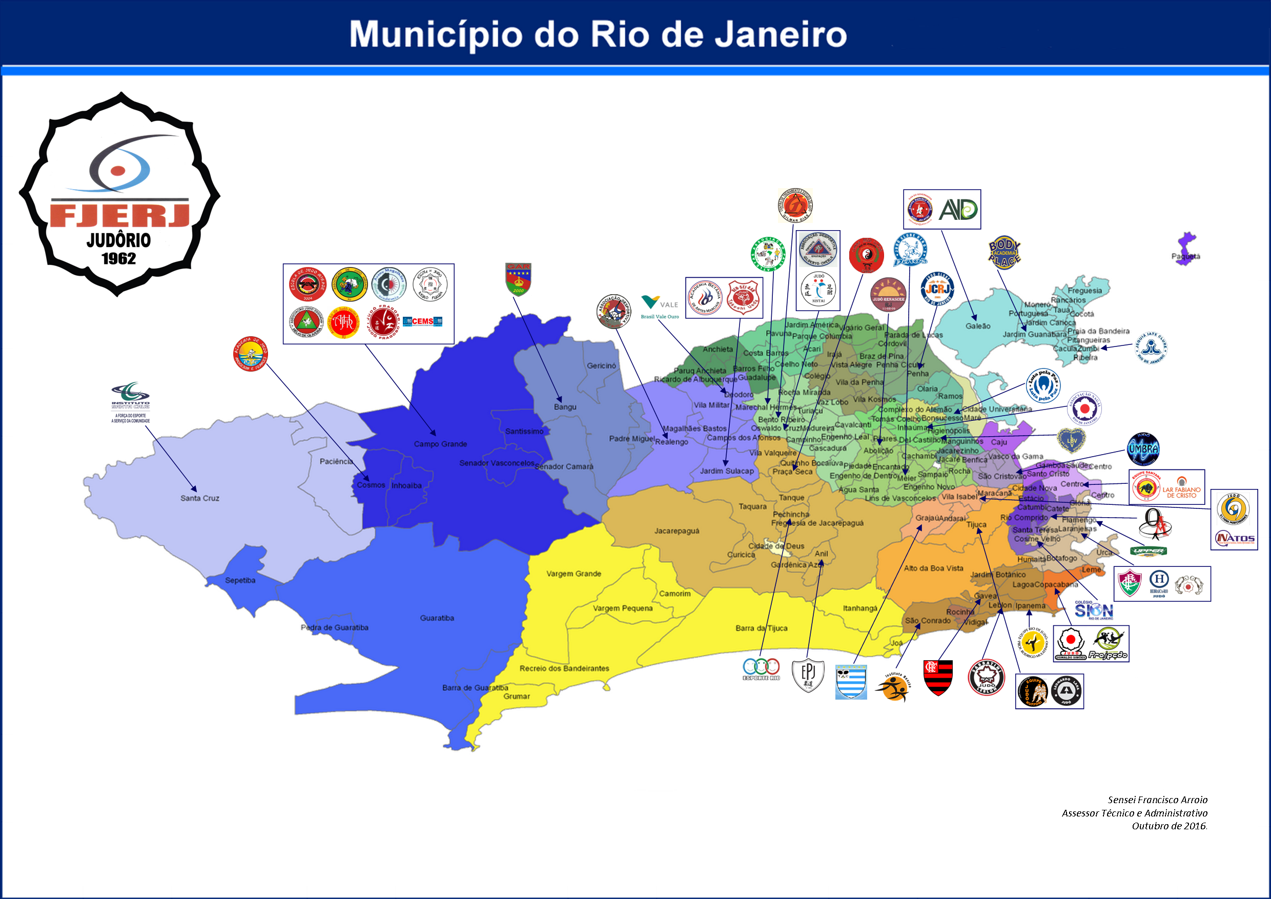 Karte und plan die 33 bezirke (município) und stadtteile von Rio de Janeiro